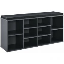 Helloshop26 - Meuble à chaussures banquette banc siège en tissu polyester 103 cm gris foncé noir