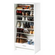 Beaux Meubles Pas Chers - Meuble à Chaussures Blanc 7 Tablettes 21 paires - Coloris: Mont Cervin 653