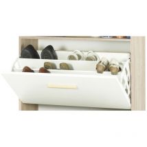 Beaux Meubles Pas Chers - Meuble à Chaussures Chêne 2 Abattants Blancs 1 Rideau 75,2 x 143,1 x 30,6 cm - Coloris Rideau: Rideau Chêne