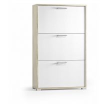 Kiamami Valentina - Meuble à Chaussures En Bois Teinté Orme Avec 3 Portes Blanches