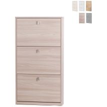 Sarmog - Meuble à chaussures mince peu encombrant avec trois portes Light Elm 63x18x h117 cm