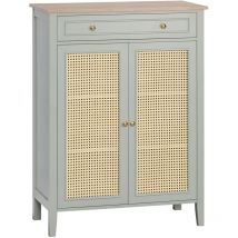 Homcom - Meuble à chaussures style bohème chic - 2 portes 2 étagères réglables tiroir - mdf vert d'eau aspect chêne clair rotin