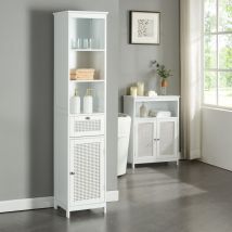 [en.casa] - Meuble colonne de salle de bain Karlsøy mdf pvc effet rotin 161 x 35 x 32 cm blanc