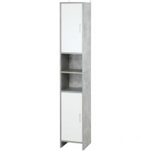 Kleankin - Meuble colonne rangement salle de bain dim. 30L x 30l x 180H cm 2 placards avec étagère + 2 niches panneaux particules aspect ciment blanc
