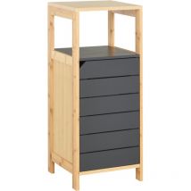 Homcom - Meuble colonne rangement salle de bain style cosy dim. 32L x 30l x 80H cm porte étagères niche bambou gris