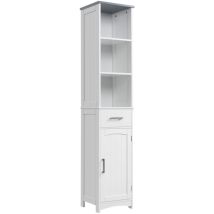 Kleankin - Meuble colonne salle de bain - 3 niches, placard porte étagère, tiroir - mdf blanc gris
