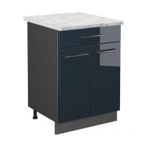 Meuble cuisine Fame-Line, Bleu foncé brillant, 60 cm avec tiroir, pt Marbre Vicco