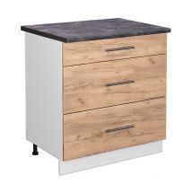 Meuble cuisine Fame-Line, Chêne de force doré, 80 cm avec 3 tiroirs, pt Anthracite Vicco