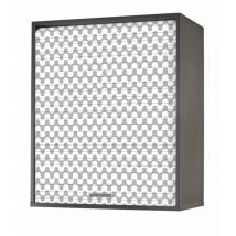 Beaux Meubles Pas Chers - Meuble Cuisine Noir 60x72 Face Imprimée - Coloris Rideau: Vagues Grises 810