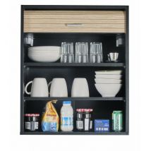 Meuble Cuisine Noir Rideau Chêne Blanc ou Alu 2 Etagères L 60 H 72 P 35 cm - Coloris: Chêne Naturel