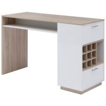 Vente-unique - Meuble de bar avec rangements - Blanc et naturel - anoski