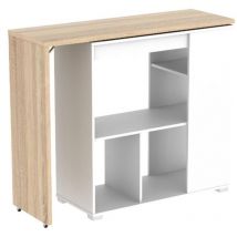 Vente-unique - Meuble de bar pivotant avec rangements - Naturel et blanc - saturne
