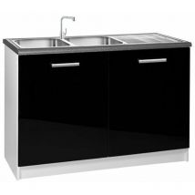 Tendencio - Meuble De Cuisine 2 Portes Sous-évier 120 Cm Tara Laqué Noir