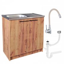 Stamar Küchenunterschrank 80 Cm - Eiche Golden - Komplettset Mit Spüle Und Flexibler Armatur - Modern Und Funktional