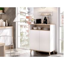 Meuble de cuisine 80x40x102 cm blanc mat et chêne naturel avec deux portes - Gubbio