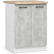 Akord - Meuble de cuisine bas S60 oliwia modulable Blanc 60 cm 2 portes façade Béton 2 étagères 60x46x85 cm