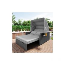 Meuble de jardin en poly rotin pour 2 personnes, canapé de jardin, canapé lounge, store amovible,poly rotin et éponge,Gris