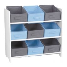 Meuble de rangement pour garçon 9 paniers Bleu et Gris