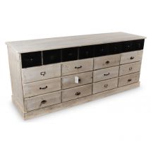 Bahut 20 Tiroirs Bois Blanc Cérusé 199x55x85cm - Décoration d'Autrefois