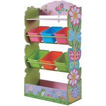 Teamson Kids - Meuble de rangement à jouets avec bacs bois fantaisie Jardin Magique TD-12710A