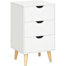 Homcom - Meuble de rangement chiffonnier 3 tiroirs design scandinave piètement effilé incliné bois pin panneaux blanc