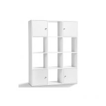 Meuble de rangement cube RUDY 12 cases bois blanc avec portes
