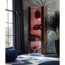 Komodee - Vitrine Armoire Tivoli, Wotan/Noir, Largeur 55cm x Hauteur 159cm x Profondeur 35cm, led rgb, 3 étagères, pour Salon, Chambre, Entrée