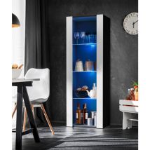 Komodee - Vitrine Armoire Tivoli, Noir/Blanc, Largeur 55cm x Hauteur 159cm x Profondeur 35cm, led Bleu, 3 étagères, pour Salon, Chambre, Entrée