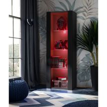 Komodee - Vitrine Armoire Tivoli, Noir/Noir, Largeur 55cm x Hauteur 159cm x Profondeur 35cm, led rgb, 3 étagères, pour Salon, Chambre, Entrée