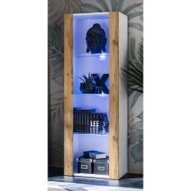 Extreme Furniture - Amoire Open Vertical 159, Blanc/Wotan, Largeur 55cm x Hauteur 159cm x Profondeur 35cm, led Blu, 3 étagères, pour Salon, Chambre,