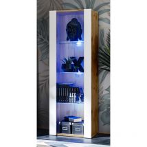 Extreme Furniture - Amoire Open Vertical 159, Wotan/Blanc, Largeur 55cm x Hauteur 159cm x Profondeur 35cm, led rgb, 3 étagères, pour Salon, Chambre,