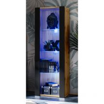 Extreme Furniture - Amoire Open Vertical 159, Wotan/Noir, Largeur 55cm x Hauteur 159cm x Profondeur 35cm, led Blu, 3 étagères, pour Salon, Chambre,
