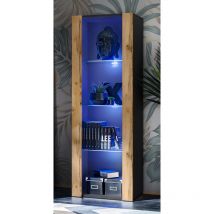Extreme Furniture - Amoire Open Vertical 159, Noir/Wotan, Largeur 55cm x Hauteur 159cm x Profondeur 35cm, led Blu, 3 étagères, pour Salon, Chambre,