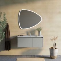 Meuble De Salle De Bain 100Cm Sable Mat, Lavabo, Miroir à Poser 100X85 Monaco