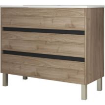 Mennza - Meuble de salle de bain 100cm stay three edge bois clair - Vasque en céramique