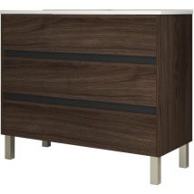 Mennza - Meuble de salle de bain 100cm stay three edge bois foncé - Vasque en céramique