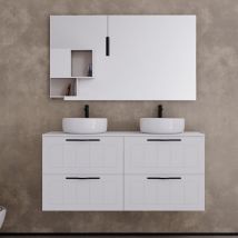 Cosyneo - Meuble de salle de bain 120cm avec plateau et deux vasques à poser rondes - 4 tiroirs - blanc - pia