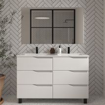 Meuble de salle de bain 120cm double vasque - 6 tiroirs - blanc - MATA