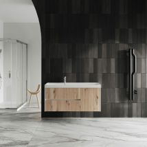 Meuble De Salle De Bain 120Cm En Chêne Cannelé Sans Miroir Cortina