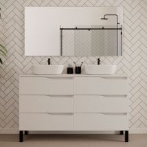 Meuble de salle de bain 140cm avec plateau et deux vasques à poser zeus - 6 tiroirs - blanc - MATA