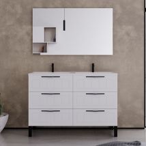 Cosyneo - Meuble de salle de bain 140cm double vasque - 6 tiroirs - blanc - cala