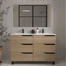 Cosyneo - Meuble de salle de bain 140cm double vasque - 6 tiroirs - madera miel (bois clair) - mata