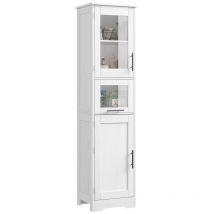 Lunsy - Meuble de salle de bain 170 cm - meuble de salle de bain meuble haut avec portes et étagère réglable, meuble de salle de bain étroit blanc