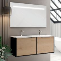 Cosyneo - Meuble de salle de bain double vasque - 2 façades et 4 tiroirs - alba et miroir Led stam - 120cm