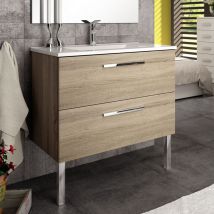 Cosyneo - Meuble de salle de bain 80cm simple vasque - 2 tiroirs - sans miroir - cambrian (chêne clair) - cinto