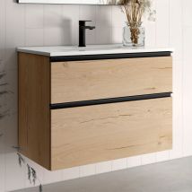 Cosyneo - Meuble de salle de bain 80cm simple vasque - 2 tiroirs - sans miroir - crema