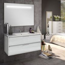 Cosyneo - Meuble de salle de bain simple vasque - 2 tiroirs - hibernian (bois blanchi) - iris et miroir Led stam - 100cm