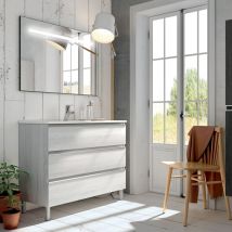 Cosyneo - Meuble de salle de bain simple vasque - 3 tiroirs - hibernian (bois blanchi) - palma et miroir Led stam - 60cm