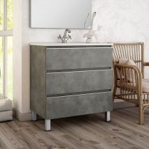 Cosyneo - Meuble de salle de bain 70cm simple vasque - 3 tiroirs - sans miroir - ciment (gris) - palma