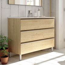 Cosyneo - Meuble de salle de bain 70cm simple vasque - 3 tiroirs - sans miroir - bambou (chêne clair) - palma